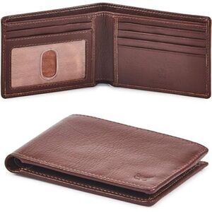 Real Leather Mens Bifold Wallet RFID Blocking Slim Minimalist Pocket Thin BROWN